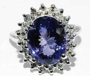 $6,000 5.42CT NATURAL "AAA" TANZANITE & DIAMOND ENGAGEMENT RING 14K WHITE GOLD - Picture 1 of 9