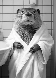 Beaver Wearing Bathrobe - Cute Funny Bathroom - Poster - Bild 1 von 5