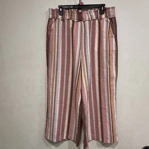 ANA Wide Leg Cropped Pants Linen Blend Beachy Capri Women’s Striped Wide Leg Euc - Picture 1 of 6