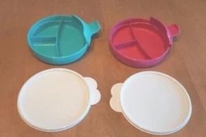 Tupperware Set di Piatti Divisi ~ Ciotole Teal e Rosa Manici e Guarnizioni Rimovibili Nuovo - Foto 1 di 2