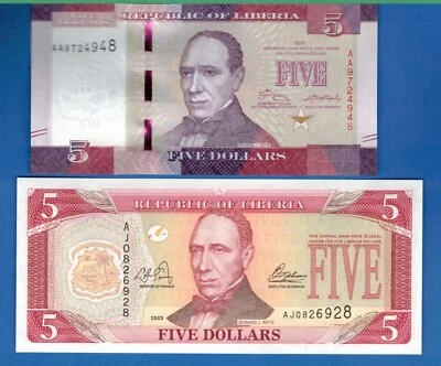 Liberia P-26 & P-31 Five Dollars Uncirculated Banknotes Set # 2 - Image 1 of 2