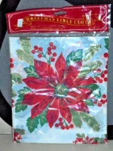 Christmas Poinsettia Plastic Table Cover Holiday NEW 54 x 72 - Picture 1 of 1