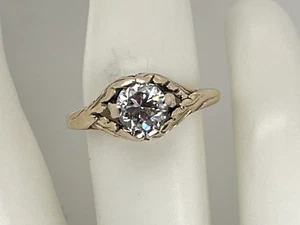 14K Yellow Gold .75 Ct Tw Miners Cut Diamond Leaf Motif Ring Size 6 - 2.8 Grams - Picture 1 of 24