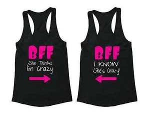 2 FOR 1 SALE: BFF I'm Crazy she's crazy Matching Couple Tanks Cotton Blend S-6X - Picture 1 of 1
