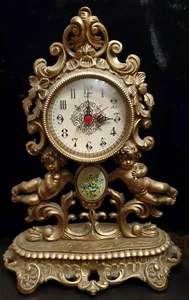 RELOJ MANTO VINTAGE Italiano Adornado Dorado con Decoración Querubín 17" NECESITA FUNCIONAR - Imagen 1 de 12