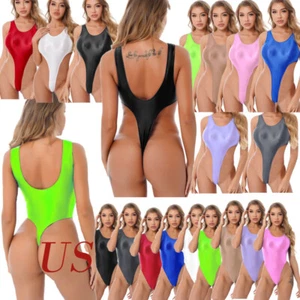 Women Sexy Shiny Tights Backless Bodysuit Swimsuit Glossy Lingerie Jumpsuits - Picture 1 of 155