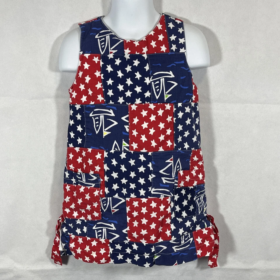 Girls CORKY'S KIDS RED WHITE BLUE STARS Sailboats SLEEVELESS SHIFT DRESS Size 4 - Image 1 of 4