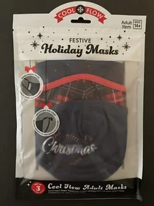Cool Flow Festive Holiday Masks, set of 3 Adult Merry Christmas Plaid Solid - Picture 1 of 3