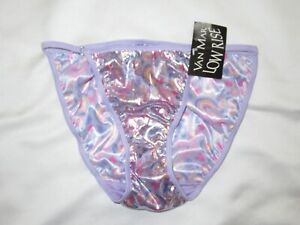 NWT VTG VAN MAR string bikini panties size M 6 shiny foil stretch hearts rainbow