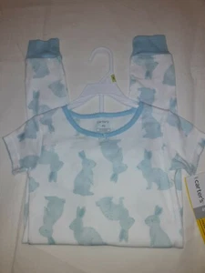 Carters Blue Bunny 2 Pc Pajama Set Short Sleeve Long Pants Girls Sz 4T NWT - Picture 1 of 6