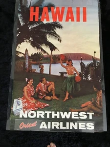 NORTHWEST ORIENT AIRLINES Orig. Cartel de viaje 1962 "Hawaii Vintage" 25x40 - Imagen 1 de 6