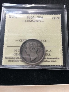 1864 ICCS Graded New Brunswick Twenty Cent **VF-20** - Picture 1 of 4