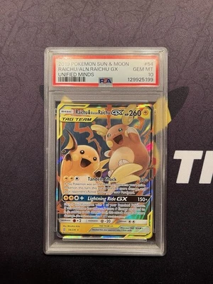 2019 Pokemon Unified Minds Raichu & Alolan Raichu GX 54/236 PSA 10 Gem Mint - Image 1 of 2