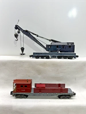 AMERICAN FLYER S GAUGE 944 WRECKING CRANE & 945 BOOM CAR 1955 - Image 1 of 4