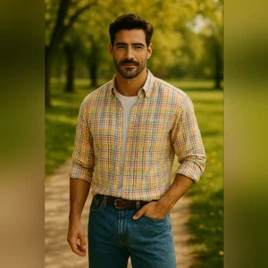 Enro Men’s XXL Rainbow Button Down Shirt Plaid Non-Iron 100% Cotton Tailored - Picture 1 of 8