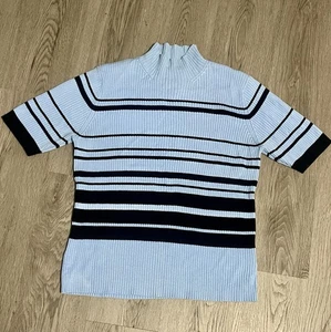 Suéter Worthington Y2K Tejido Acanalado Recortado Cuello Simulado Rayas Grande Pescador Acogedor - Imagen 1 de 8