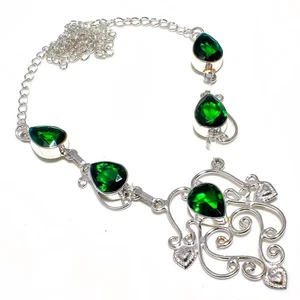 Chrome Diopside Gemstone Handmade 925 Sterling Silver Jwelery Necklace Size 18" - Picture 1 of 1