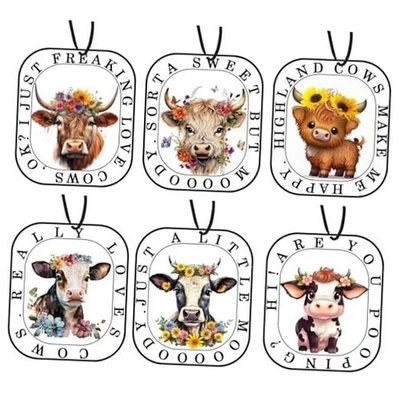 Автомобильные освежители воздуха Highland Cow, милые коровьи принты, подвесные автомобильные аксессуары  - Изображение 1 из 4