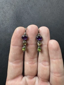 4.3g Vintage Sterling Silver 925 Multi Gemstone Drop Earrings Jewelry lot A - Picture 1 of 10