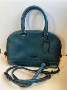 Coach Satchel Handbag Metallic Teal Preowned In Excellent Condition - Picture 1 of 16