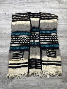 True Vintage 1940s/50s Chimayo Vest Native Patterned Rare Cream Black Blue - Picture 1 of 12