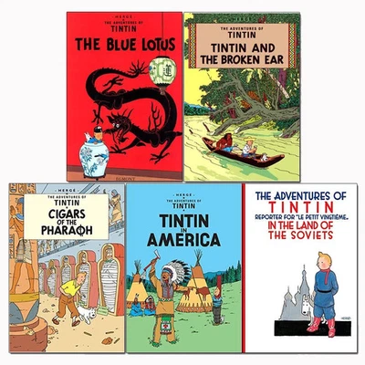 Herge Adventures of Tintin Series 1 : 5 Books Collection Set Broken Ear, Blue - Image 1 of 2