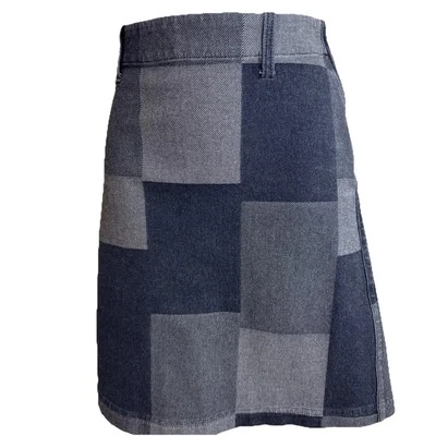 WORTH New York Blue Cotton Denim Patchwork Designer Womens Mini Skirt Sz 4 Nowt - Image 1 of 4