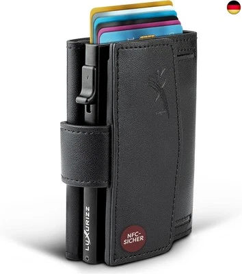 Smart Wallet aus echtem Leder schwarz/Slim Wallet mit Münzfach &  - Bild 1 von 4