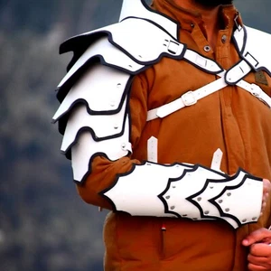 Pair of Leather Shoulder Armor and Arm Guards Viking Barbarian Cosplay Costume - Picture 1 of 5