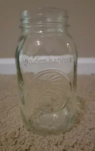 Tarro de albañil vintage Golden Harvest cuarto de galón de vidrio transparente Cornucopia - boca estrecha - Imagen 1 de 6