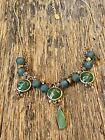 Vintage Green Stone Gold Tone Necklace Signed 16” with 2” Extension 