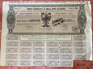 EINHEITLICHER SCHULDENTITEL 5% DER STADT NEAPEL MIT GUTSCHEINEN JAHR 1937 - Bild 1 von 7