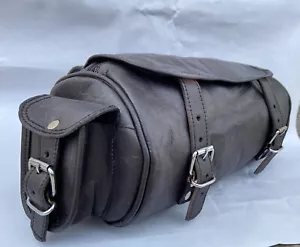 Real VINTAGE Leather Tool Bag Motorcycle Black Front Fork Storage Bag Saddle Bag - Picture 1 of 6