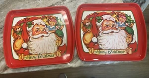 "Dos bandejas de plástico vintage de Papá Noel Feliz Navidad 11x13""" - Imagen 1 de 8