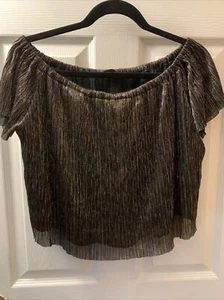 Zara Basic Blouse XS Black Metallic Thread - Picture 1 of 4