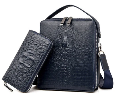 鳄鱼男式商务公文包皮革手提包单肩包信使包挎包 — 第 1/4 张图片