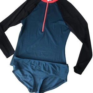 Boden Size 10 Rash Guard Shirt Top Sun Protection Swimsuit Long Sleeve Blue 2 Pc - Picture 1 of 3