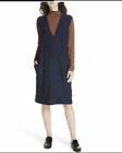 238 $ Eileen Fisher Midnight waschbar Stretch Crepe tief V-Ausschnitt Kleid Gr. Large
