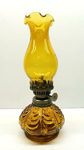 Vintage Miniature Amber Glass Oil Lamp Made In Hong Kong 8" - Picture 1 of 6