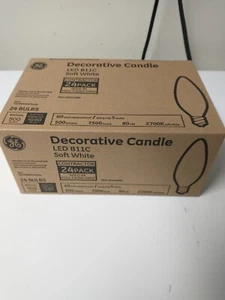 24 Pack GE Soft White LED B11C Candelabra Base Bulbs 60w EQ 5w Decorative Candle - Picture 1 of 6