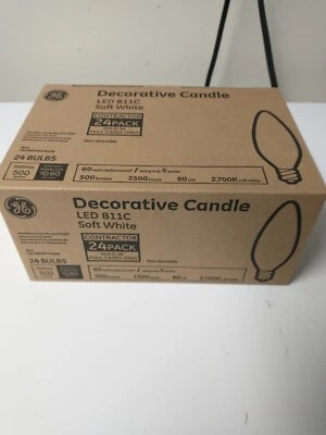 24 Pack GE Soft White LED B11C Candelabra Base Bulbs 60w EQ 5w Decorative Candle - Image 1 of 4