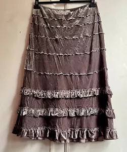 ✩Lovely *MONSOON* Grey Silk Velvet Elasticated Tiered Frill Midi Skirt 12✩ - Picture 1 of 6