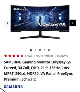 Samsung Odyssey G5 C34G55TWWR 34 Zoll Ultra WQHD VA LCD LED Curved Monitor -... - Bild 1 von 3