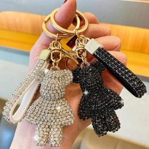 Rhinestone Bear Keychain Pendant for Women Bag Men Car KeyChain Accessories Girl - Picture 1 of 29