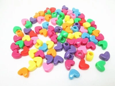 150 Heart Beads Hair Bead Kids Crafts 11x10mm Plastic Random Mix USA 1383 - Image 1 of 4