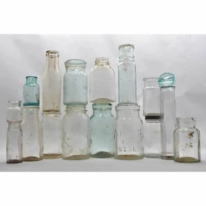 Antique BOTTLE LOT OF 16 CANNING JARS + 1 GLASS LID! Milk PICKLE & MORE BOTTLES! - Picture 1 of 12