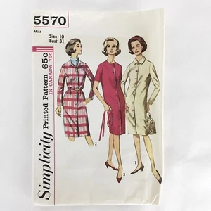 1960s SIMPLICITY 5570 Vintage Pattern One-Piece Buttoned Shirt Dress Size 10 - Picture 1 of 11