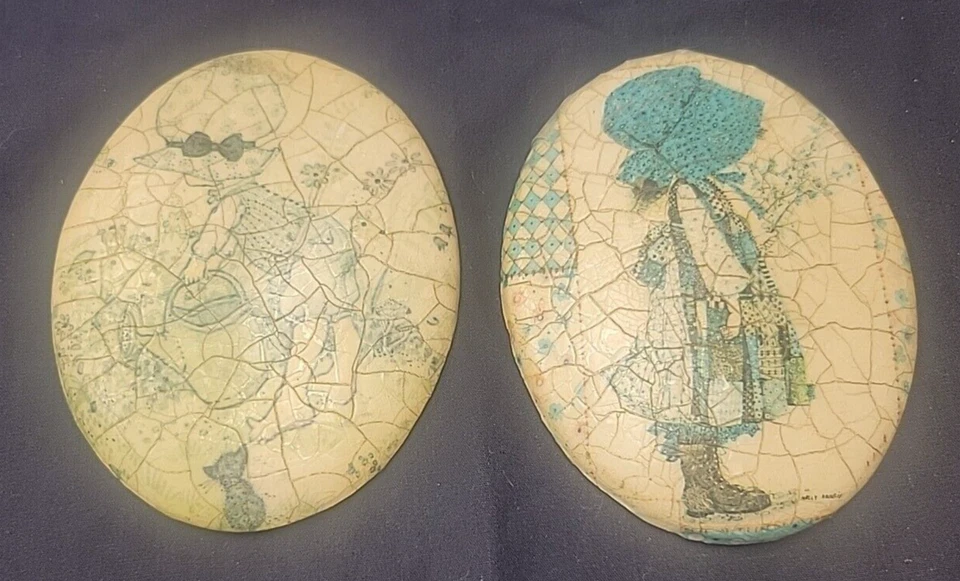 2 placas ovaladas de yeso superpuestas agrietadas de colección para niñas Foto 1 de 4