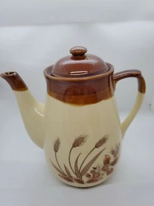 Vintage Brown and Cream Ceramic Coffee Tea Pot Harvest Wheat Pattern 8.5" Tall - Picture 1 of 7