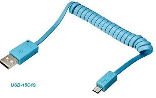 4.5 ft. USB 2.0 Type-A Male to Micro-B 5-pin Male Coiled Cable, Sky Blue Color - Image 1 of 1